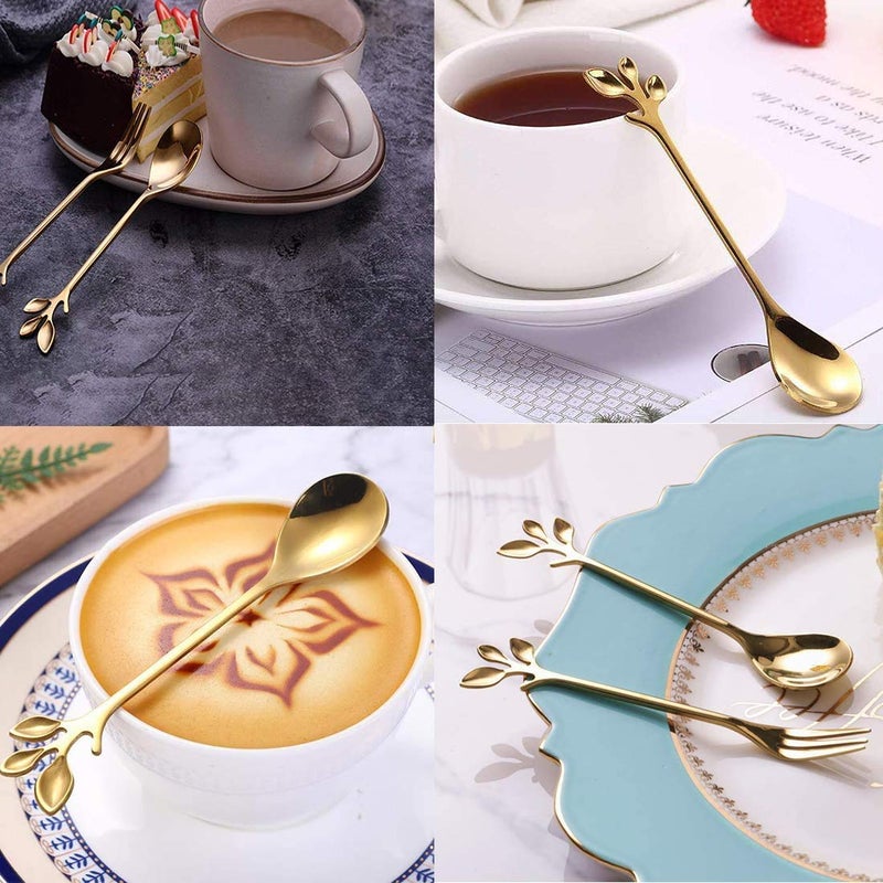 KUMOOM Gold Leaf Coffee Spoon Soup Spoons Sugar, Ice-Cream Tea Stirring 4.8 Inches Retro Dessert Demitasse Espresso Cutlery Kitchen Tableware-Set of 12 - Image 5